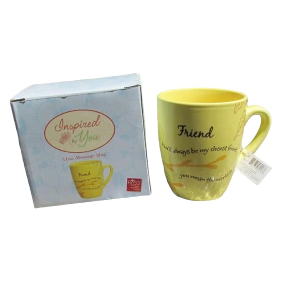 NIB Russ Berrie Closest Friend you mean world to me coffee cup mug yellow nature